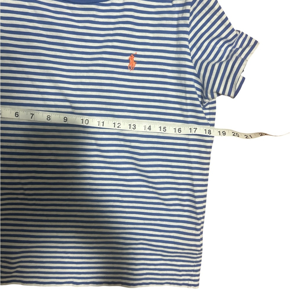 Ralph Lauren Blue White Striped Cotton Tee Shirt Women’s Large Short Sleeve Pony - Picture 6 of 7